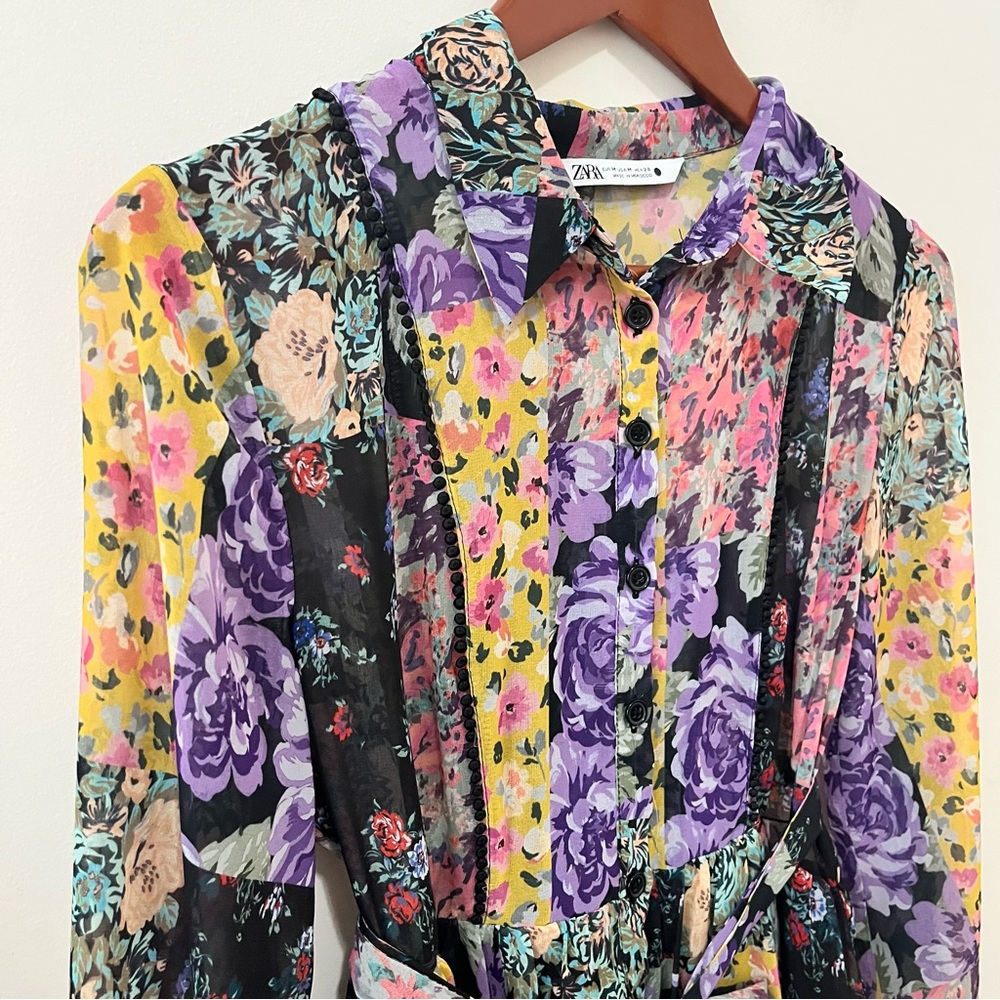 ZARA Amelia Patchwork Floral Button Front Tie Dre… - image 11